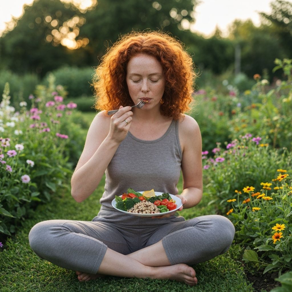 Person eating mindfully with healthy meal